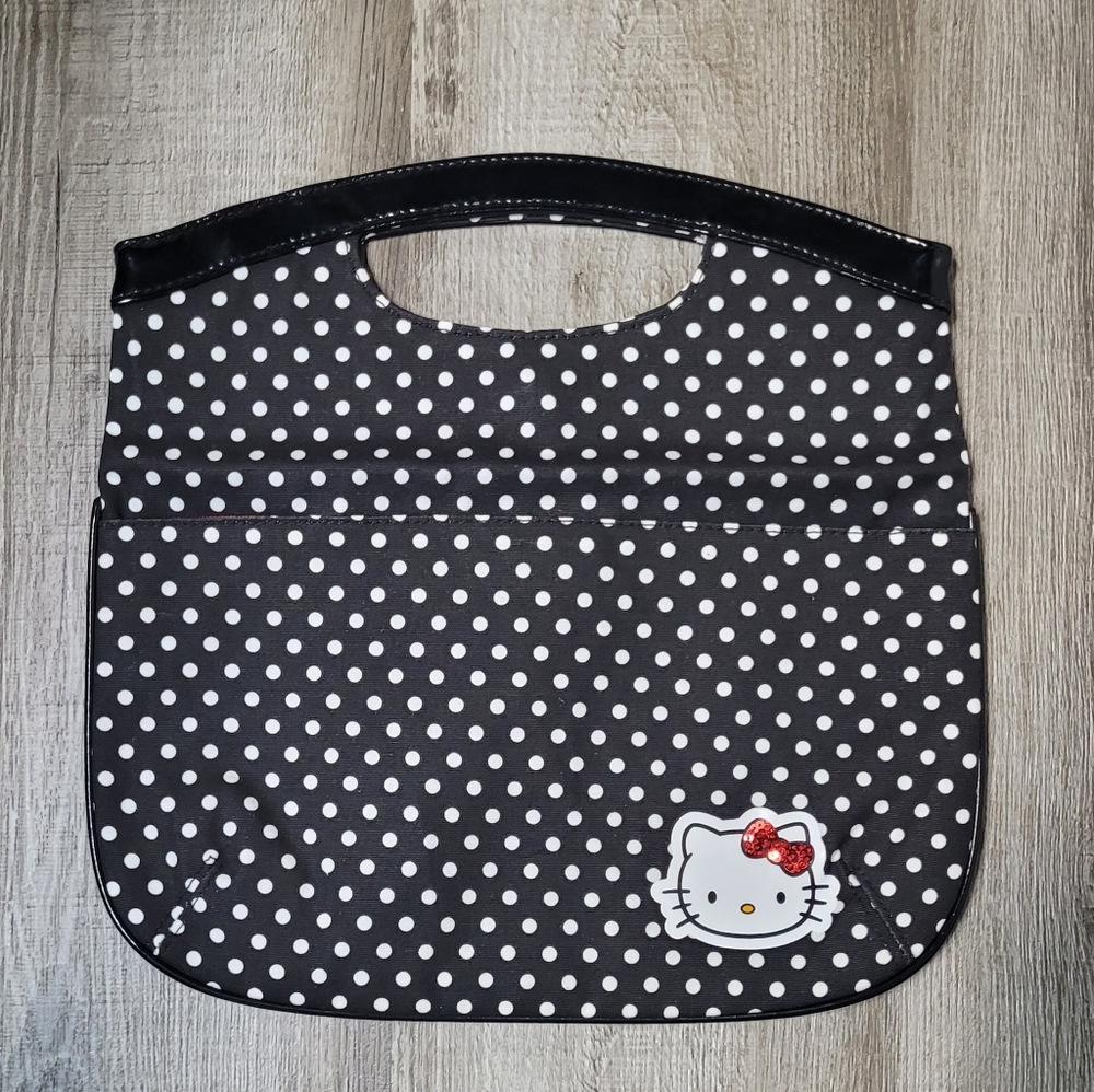 Hello Kitty Clutch/Pouchette Handbag Black/White Pokadots